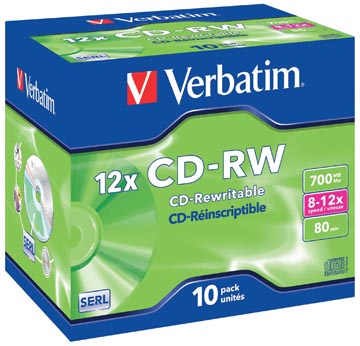 Verbatim CD réinscriptible CD-RW, boîte de 10 pièces, emballées individuellement (Jewel Case)
