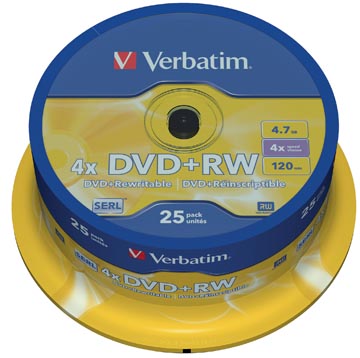 Verbatim DVD rewritable DVD+RW, spindel van 25 stuks
