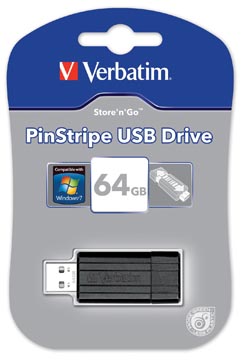 Verbatim PinStripe clé USB 2.0, 64 Go, noir