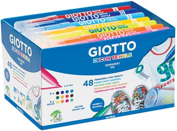 Giotto Decor Textile textielstiften, schoolpack met 48 stuks in geassorteerde kleuren