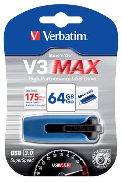 Verbatim V3 MAX USB 3.0 stick, 64 GB blauw