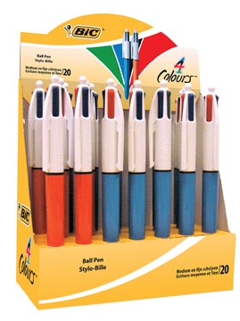 Bic 4 Colours Original, stylo bille, 0,30 n 0,32 mm, 4 couleurs d'encre classique, boîte de 20 pièces