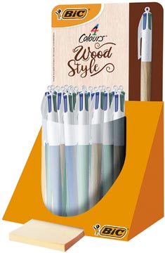 Bic 4 Colours Wood, stylo bille, moyen, 4 couleurs d'encre classique, présentoir de 30 pièces